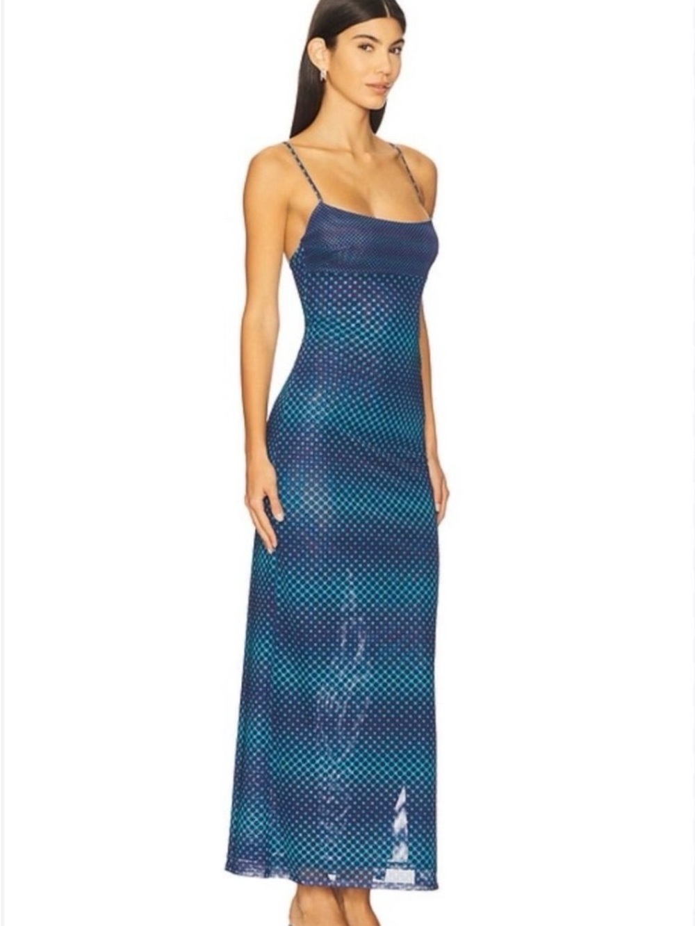 Miaou Thais Mesh Midi Dress Warp Blue Polka Dot Size Small